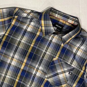 Marmot Men's Large Blue/Yellow Plaid Lightweight Button Front Short Sleeve Shirt